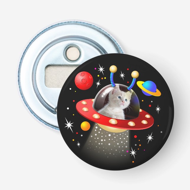 Personalised YOUR CAT Space Cat Kitten Sci-Fi Bottle Opener (Front)