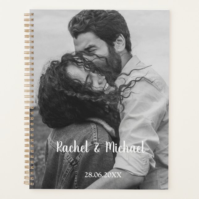 Personalisierbar Foto Schwarz Weiß Hochzeit Planner (Front)