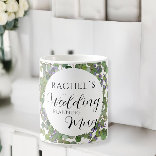 Personalisierbar- Wedding-Planning-Mug   Coffee Mug (Customer specific, botanical, leafy "Wedding-Planning-Mug". Coffee Mug, with the name of the Bride..)