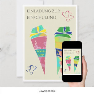 Personalisierbare Einladung Einschulung deutsch  Invitation