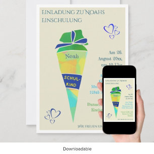 Personalisierbare Einladung Einschulung Junge  Invitation