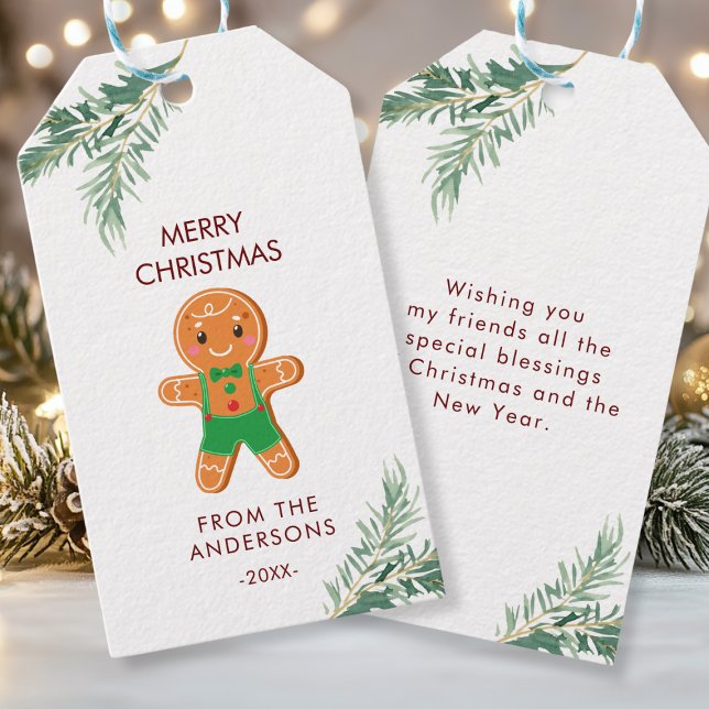 Personalisierte Weihnachts- Geschenkanhänger Gift Tags (Merry Christmas, Gingerbread Cookie Favor Tag with your name & greetings. )