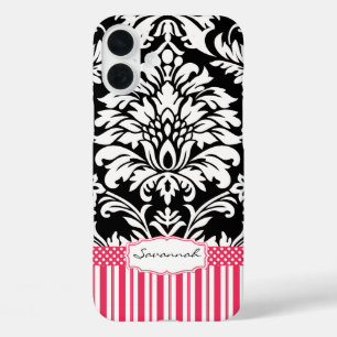 Personalisierter Vintager rosa Damast-Liebe-Vogel iPhone 16 Plus Case