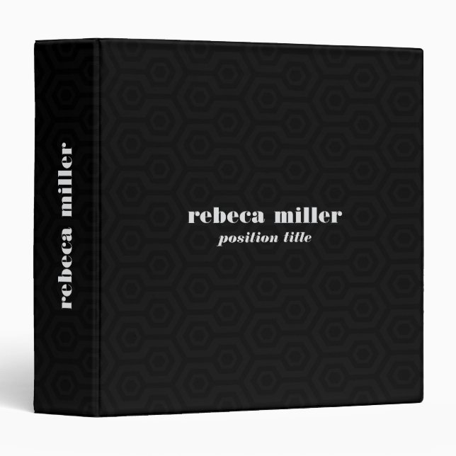 Personaliz black & grey octagon geometric pattern binder (Front/Spine)