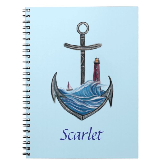 Personalizable Anchor & Lighthouse (Version 3) Notebook (Front)