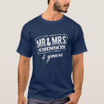 Personalizable anniversary shirts for Mr and Mrs<br><div class="desc">Personalizable wedding anniversary t shirts for Mr and Mrs. Funny wedding day gift idea for married couple.  Customizable number of years like 5,  10,  25,  40 etc. Personalizable colours for husband and wife. Vintage stamp design.</div>
