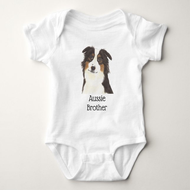 Personalizable Aussie Australian Shepherd Baby Bodysuit (Front)