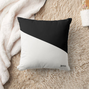 Personalizable black and white abstract diagonal throw pillow