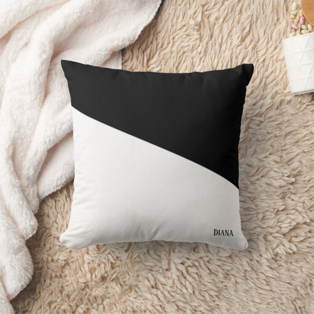Personalizable black and white abstract diagonal   throw pillow (Blanket)