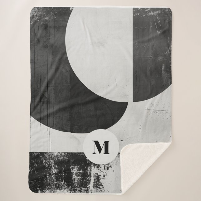 Personalizable Black and White Modern Abstract  Sherpa Blanket (Front)