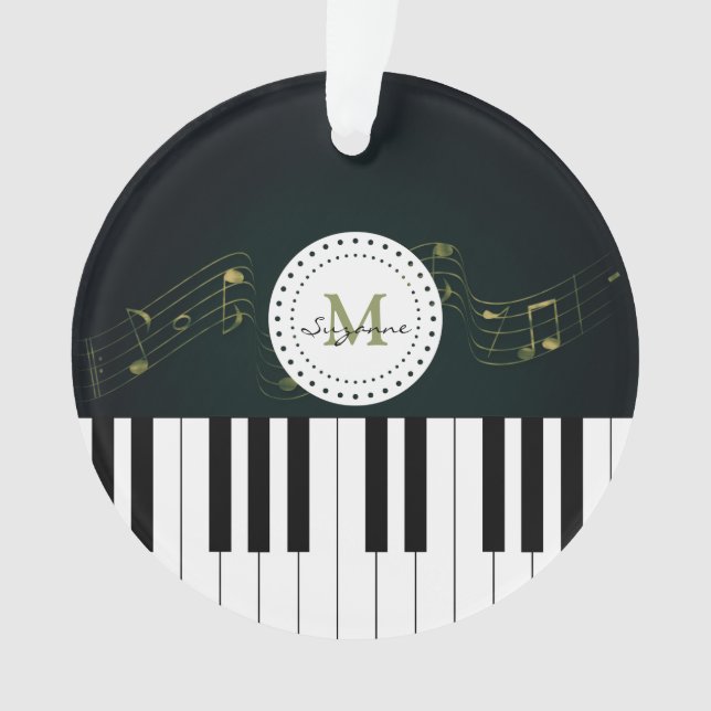 Personalizable Black White Piano Keys Music Notes Ornament (Front)