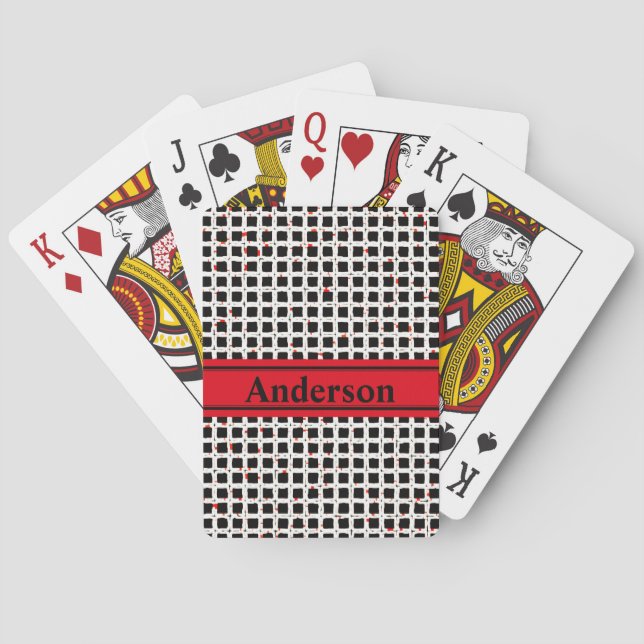 Personalizable Black White Red Pattern Playing Cards (Back)