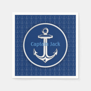 Personalizable Blue Anchor Pattern Napkin