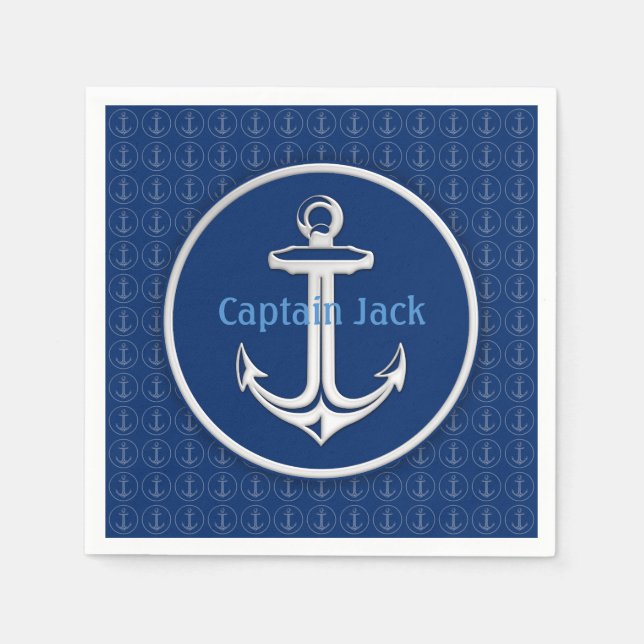 Personalizable Blue Anchor | Pattern Napkin (Front)