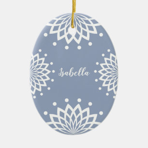 Personalizable Blue White Simple Vintage Easter Ceramic Ornament