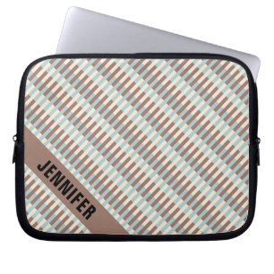 Personalizable Brown Tan Blue Stripes Laptop Sleeve