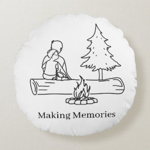 Personalizable Camp Dad Minimalist Line Art Round Pillow