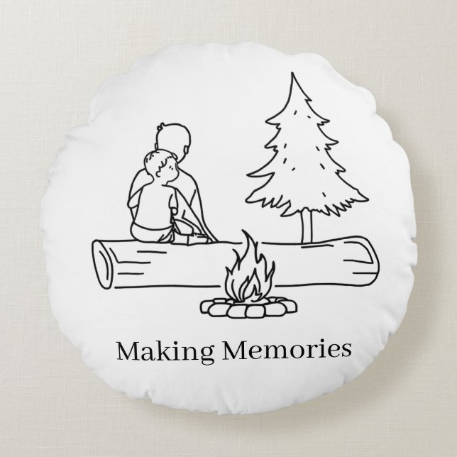 Personalizable Camp Dad Minimalist Line Art Round Pillow (Front)