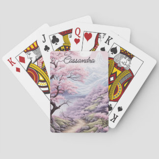 Personalizable Cherry Blossom Landscape  Playing Cards