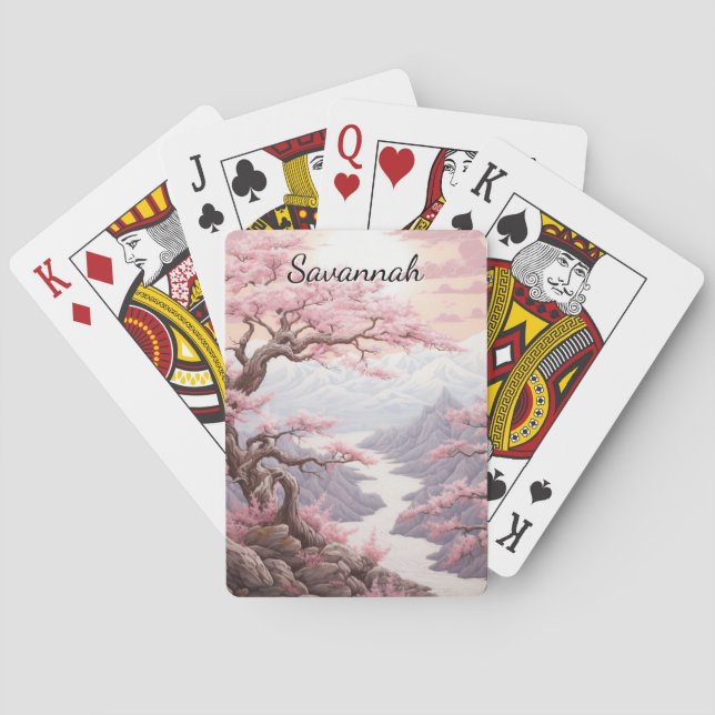 Personalizable Cherry Blossom Landscape Playing Cards (Back)