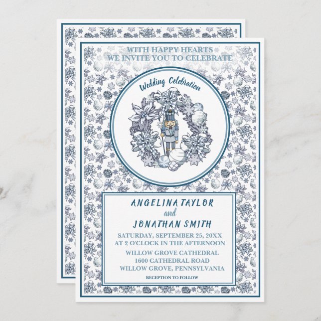 Personalizable Christmas Nutcracker Wreath Wedding Invitation (Front/Back)