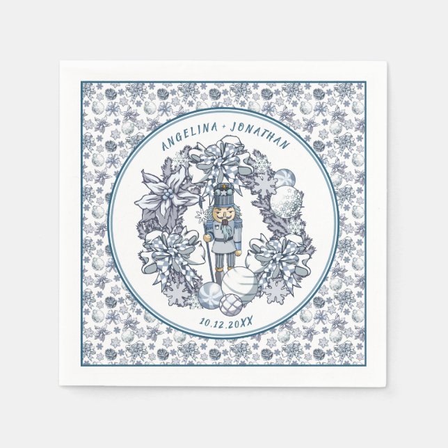 Personalizable Christmas Nutcracker Wreath Wedding Napkin (Front)