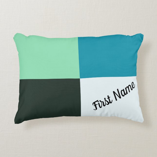 Personalizable Coal White Teal Green Blue Aqua Accent Pillow (Front)