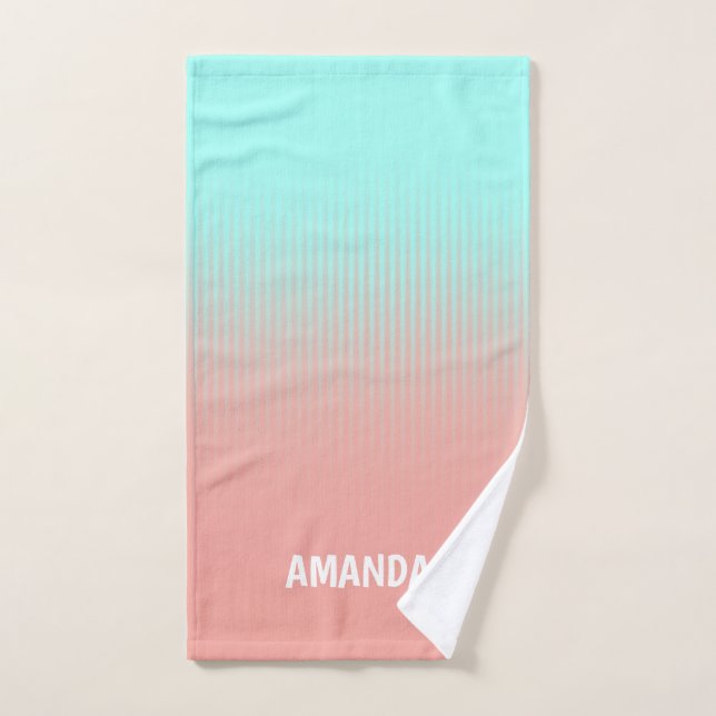 Personalizable Coral and Turquoise Stripes Hand Towel (Hand Towel)