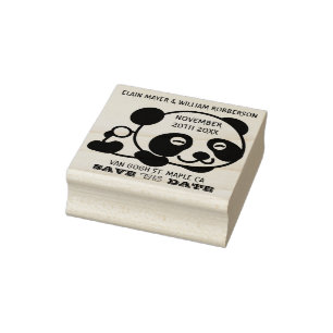 Personalizable Cute Panda Save the Date  Rubber Stamp