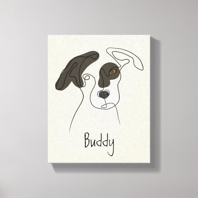 Personalizable Dog One Line Art with Colour Canvas Print (Front)