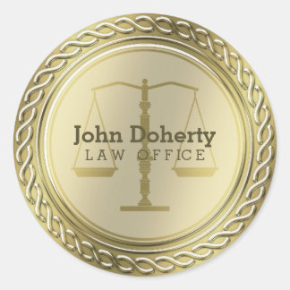 Personalizable Elegant Golden Scales of Justice Classic Round Sticker