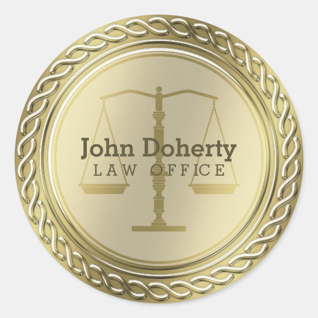 Personalizable Elegant Golden Scales of Justice Classic Round Sticker (Front)