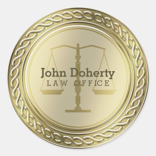 Personalizable Elegant Golden Scales of Justice Classic Round Sticker (Front)