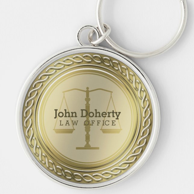 Personalizable Elegant Golden Scales of Justice Keychain (Front)