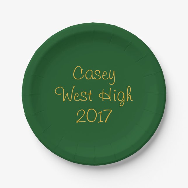 Personalizable Graduation Plate in Green and Gold (Front)