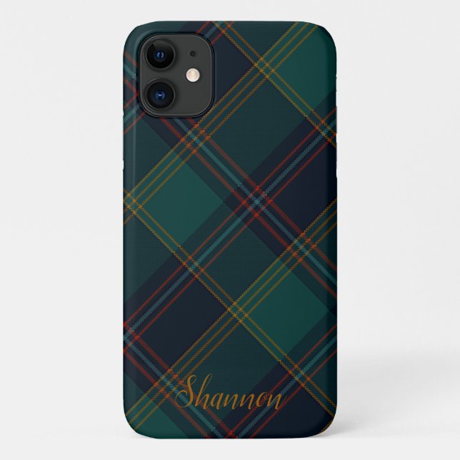 Personalizable Green, Blue & Aqua Plaid Case-Mate iPhone Case (Back)