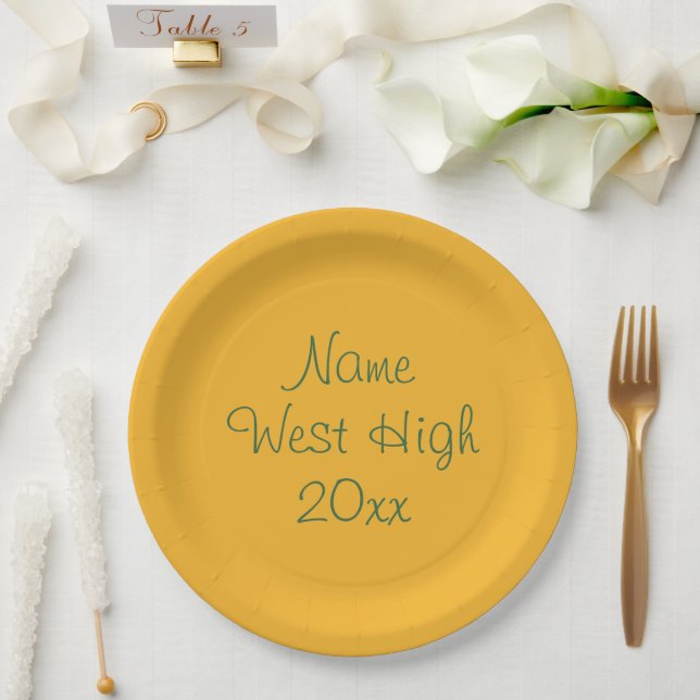 Personalizable Green Gold Class of 2025 Graduation Paper Plate (Wedding)