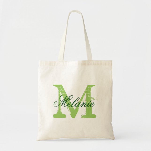 Personalizable green monogram wedding tote bags (Front)