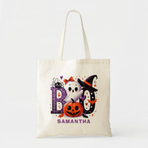 Personalizable Halloween Boo Cute Ghost Pumpkin Tote Bag