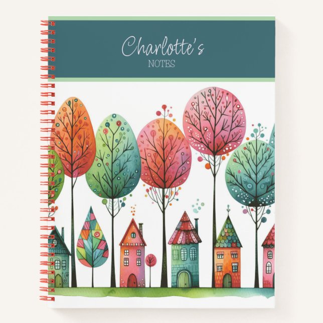 Personalizable Happy Homes and Whimsical Trees Notebook (Front)