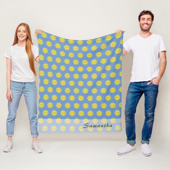 Personalizable Happy Sun Pattern Fleece Blanket (In Situ)