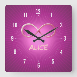 Personalizable Infinity Symbol on Pink Background Square Wall Clock