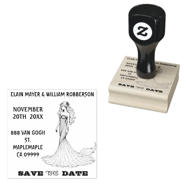 Personalizable Lovely Mermaid Save the Date  Rubber Stamp (Stamped)