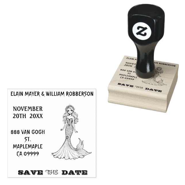 Personalizable Lovely Mermaid Save the Date  Rubber Stamp (Stamped)