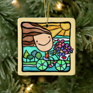Personalizable Loves Bicycle Riding Girl Ride Bike Ceramic Ornament