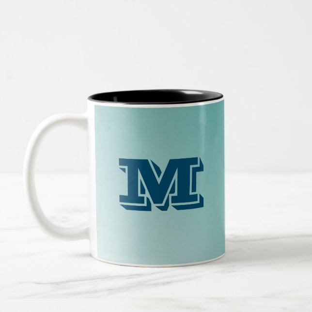 Personalizable Monogram Blue Gradient Two-Tone Coffee Mug (Left)