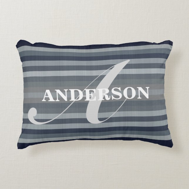 Personalizable Navy Stripes Accent Pillow (Front)