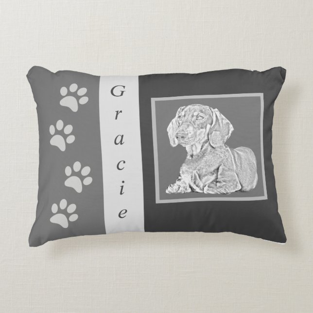 Personalizable Pencil Dachshund Accent Pillow (Front)