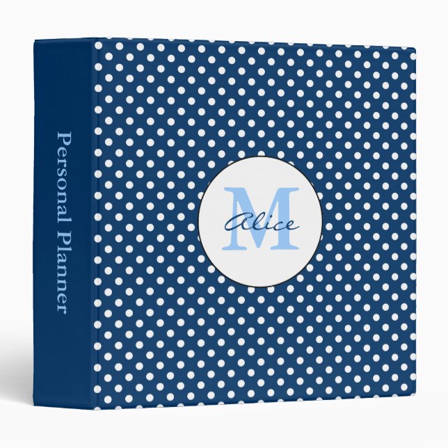 Personalizable Polka Dots Monogram - Binder (Front/Spine)