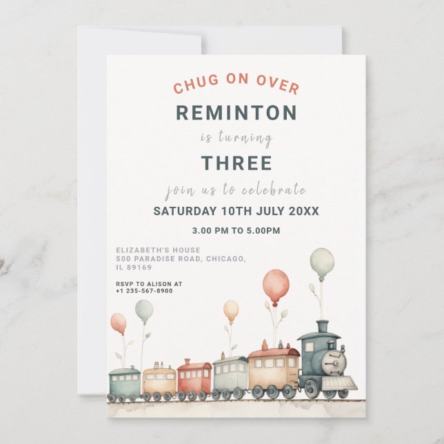 Personalizable Railroad-Themed Birthday Invite (Front)